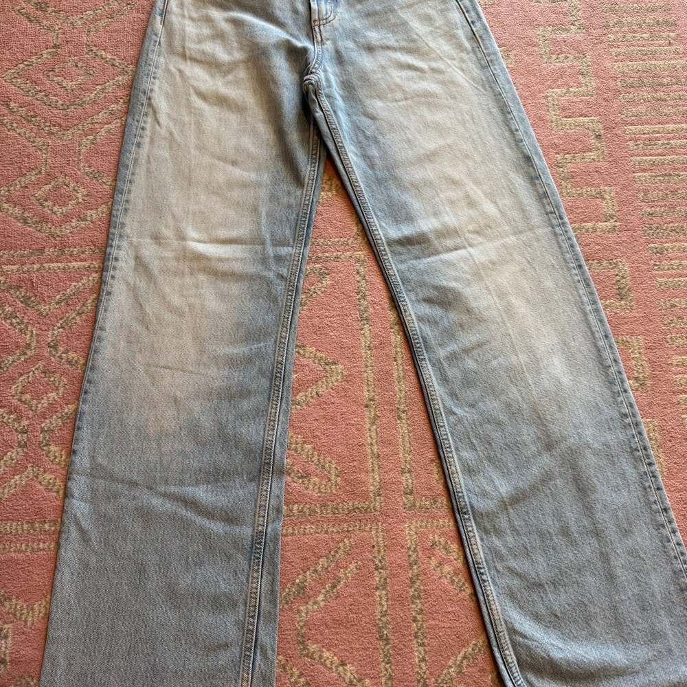 Zara The 90's Full Length High Rise Raw Hem Frayed Blue Jeans Size 4